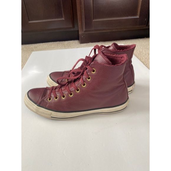 Fleece-Lined Leather Converse Chuck Taylor All Star Hi-Tops Sz 8.5 - Picture 3 of 8